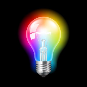 Bulb with colorful light creative concept photo realistic vector background